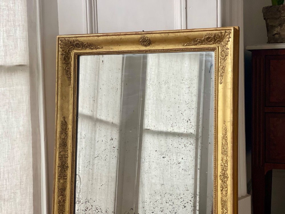 Antique French gilt rectangular mirror c1800 - foxed mercury glass View V