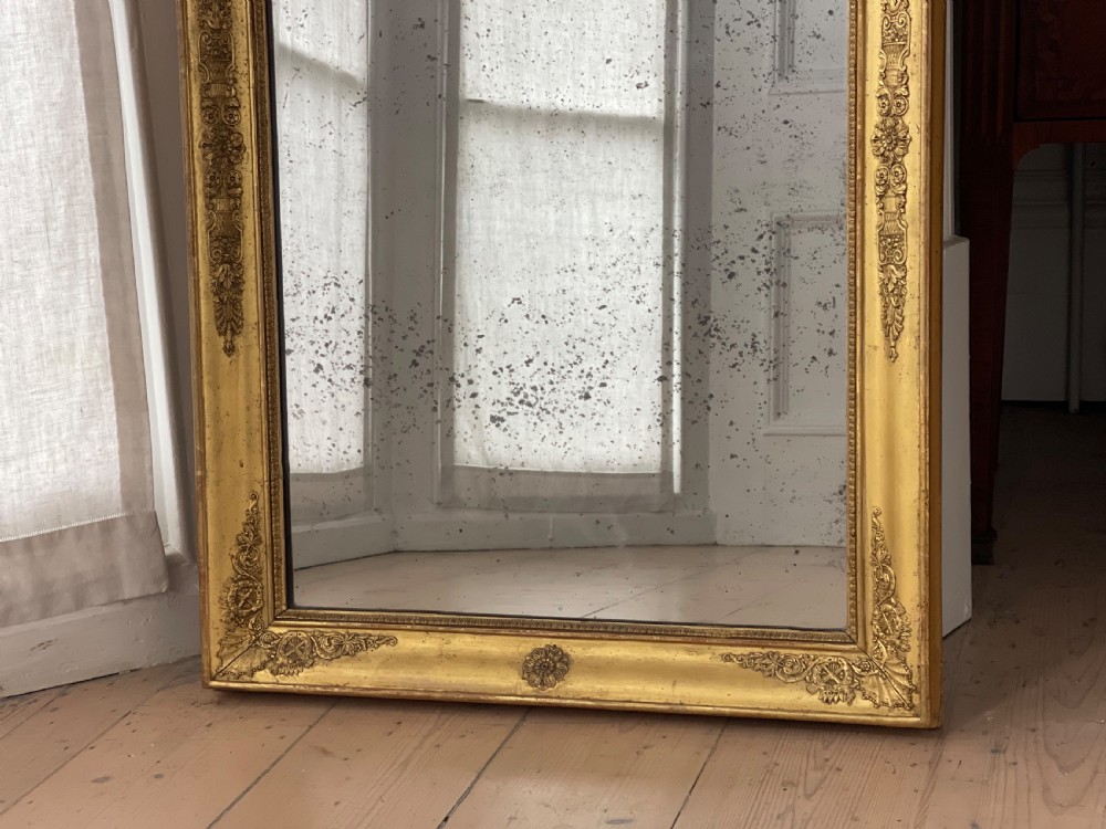 Antique French gilt rectangular mirror c1800 - foxed mercury glass View VI