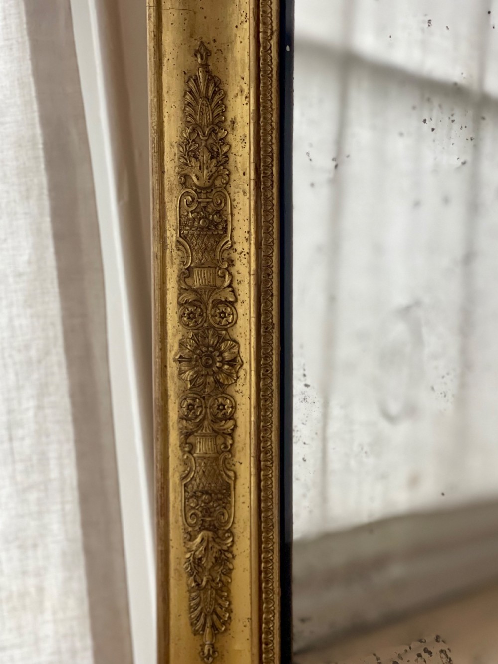 Antique French gilt rectangular mirror c1800 - foxed mercury glass View IX