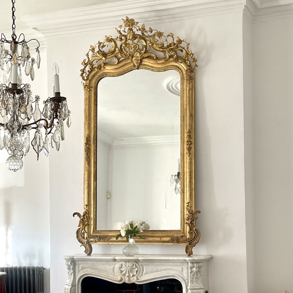 Large antique French gilt leaner mirror - mercury  glass