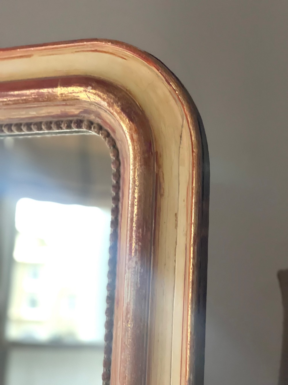 Antique French gilt and bare gesso Louis Philippe mirror  View II