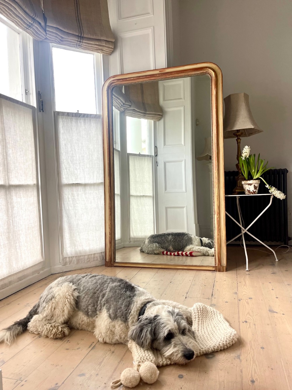 Antique French gilt and bare gesso Louis Philippe mirror  View IX