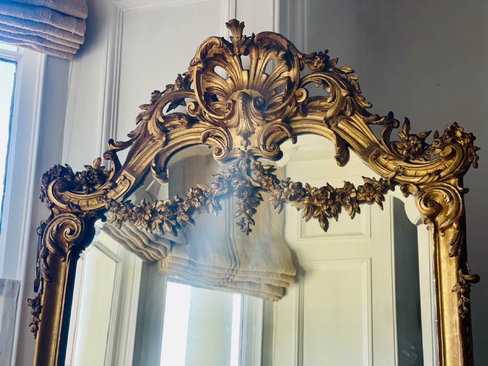 Large antique French gilt leaner mirror - bevelled glass View II