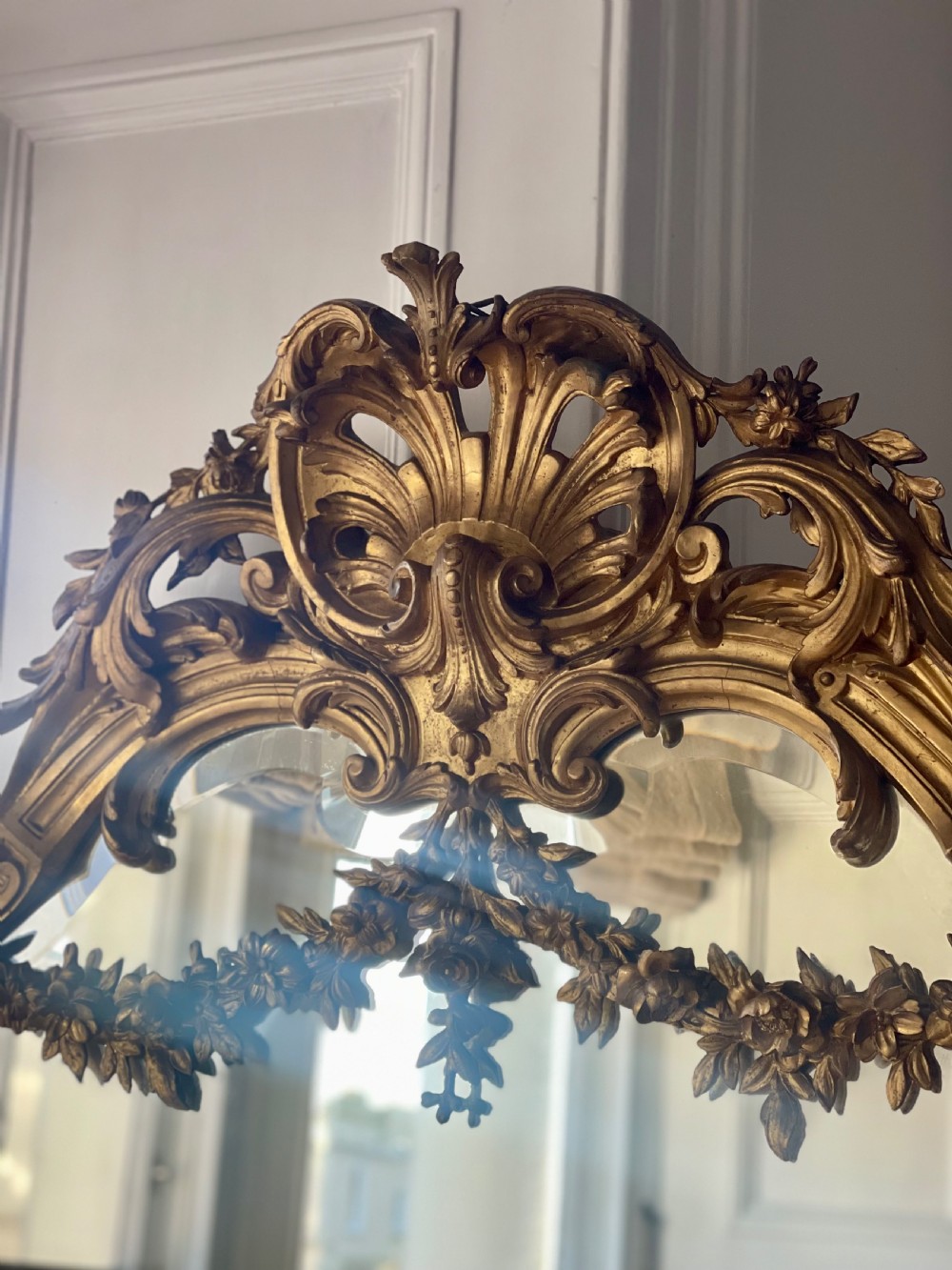 Large antique French gilt leaner mirror - bevelled glass View III