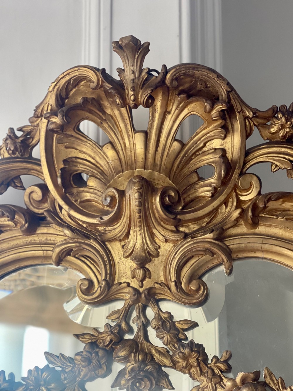 Large antique French gilt leaner mirror - bevelled glass View IV