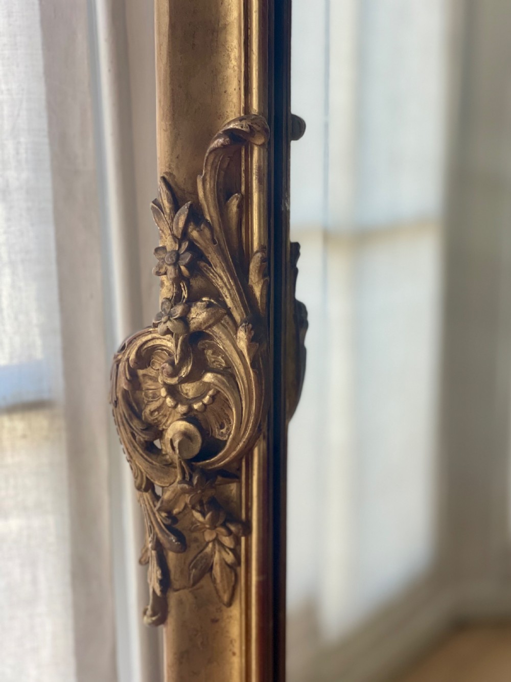 Large antique French gilt leaner mirror - bevelled glass View VI