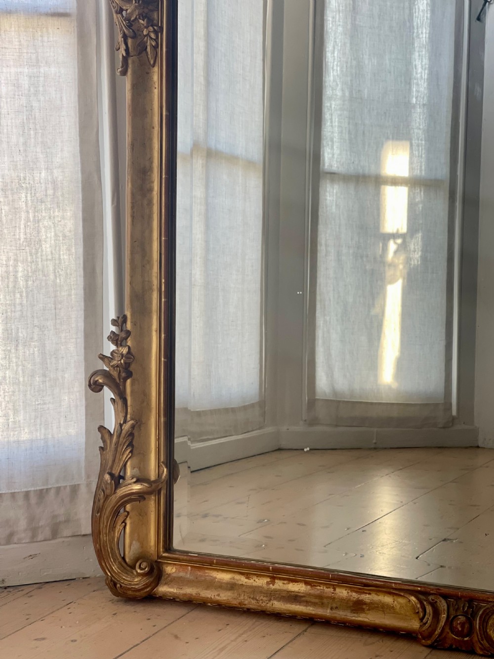 Large antique French gilt leaner mirror - bevelled glass View VIII