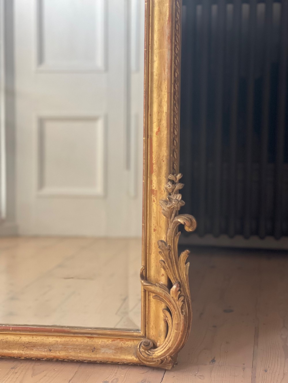 Large antique French gilt leaner mirror - bevelled glass View X