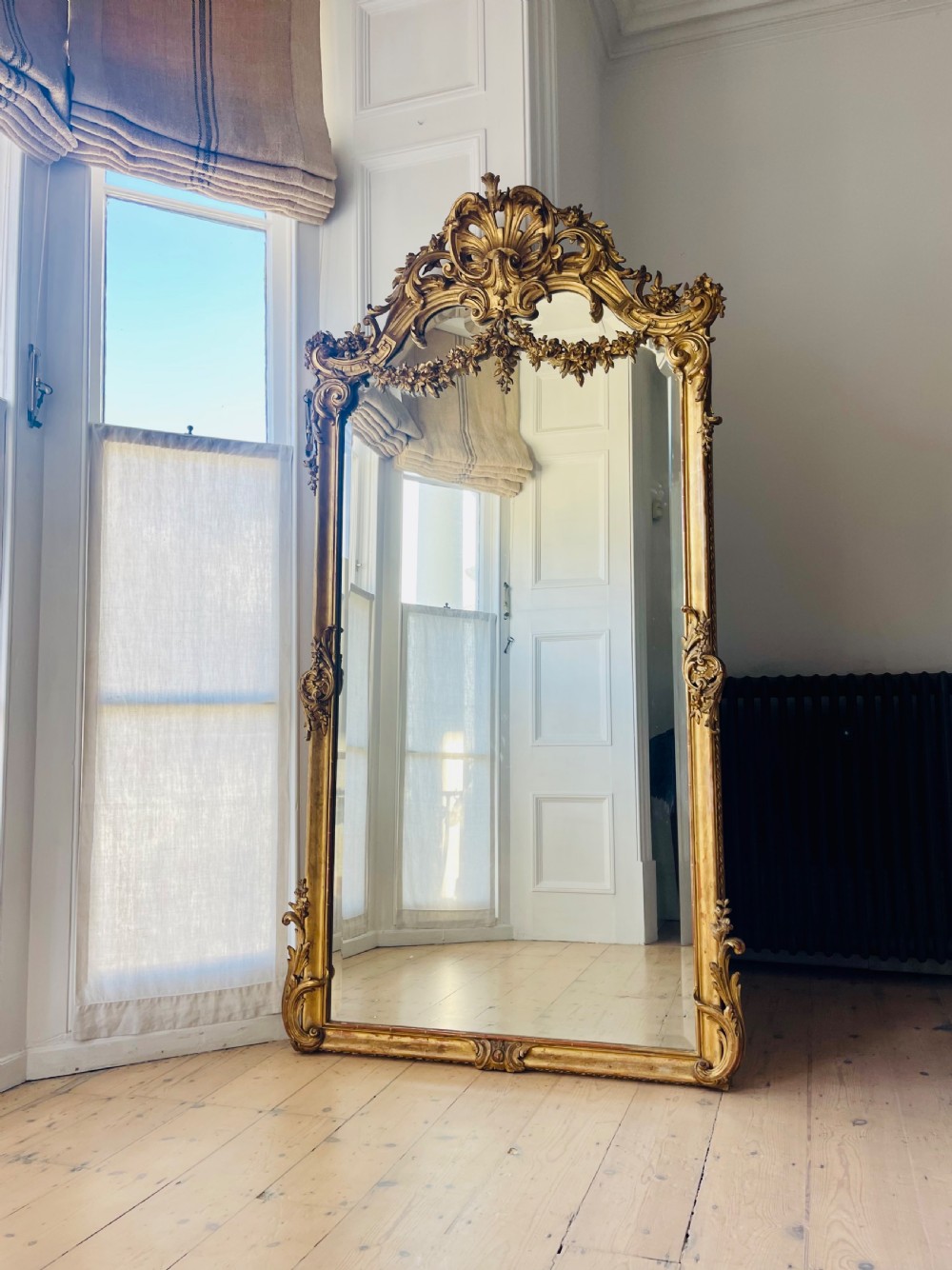 Large antique French gilt leaner mirror - bevelled glass View XI