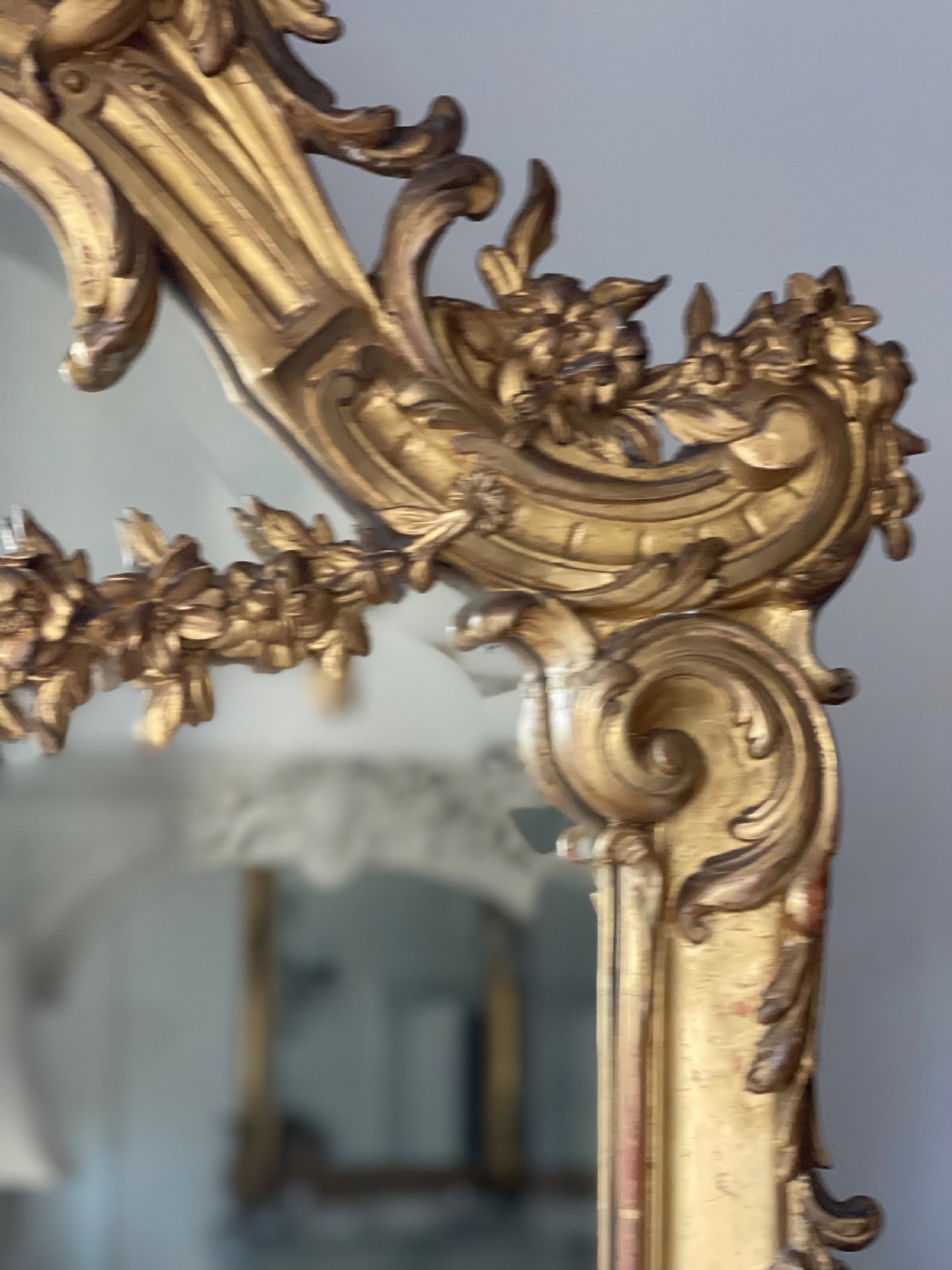 Large antique French gilt leaner mirror - bevelled glass View XII