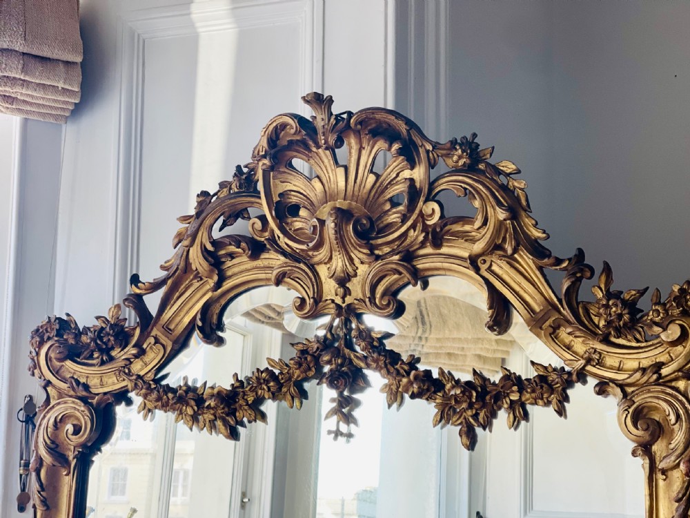Large antique French gilt leaner mirror - bevelled glass View XIII