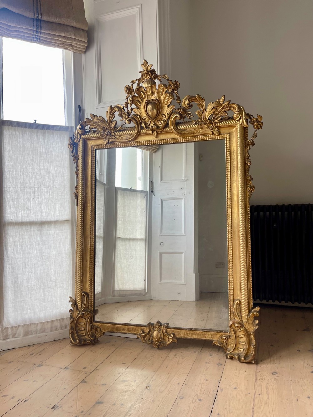 Large antique French gilt mirror c1800 - mercury glass