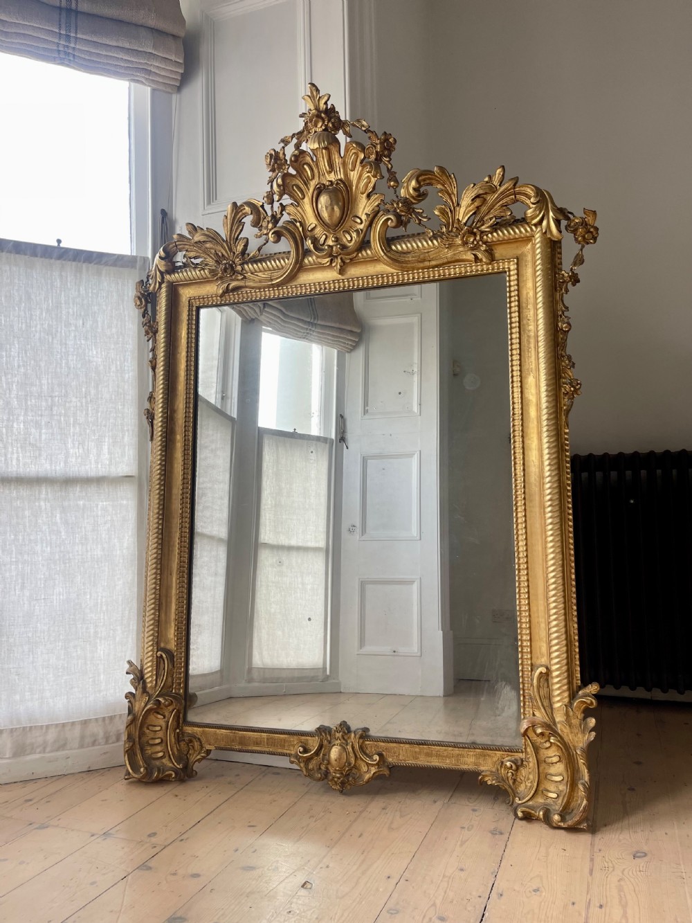 Large antique French gilt mirror c1800 - mercury glass View II