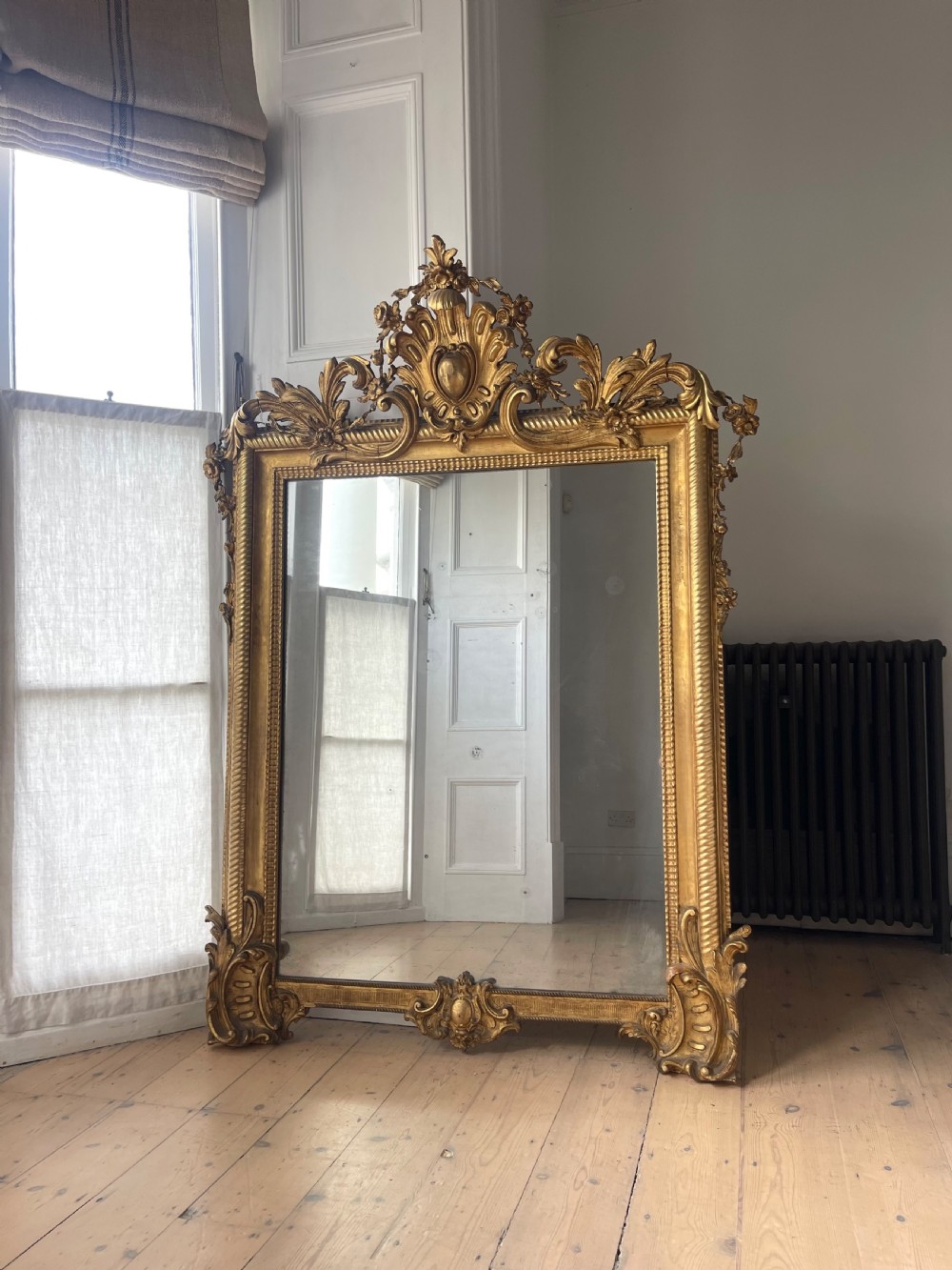 Large antique French gilt mirror c1800 - mercury glass View III