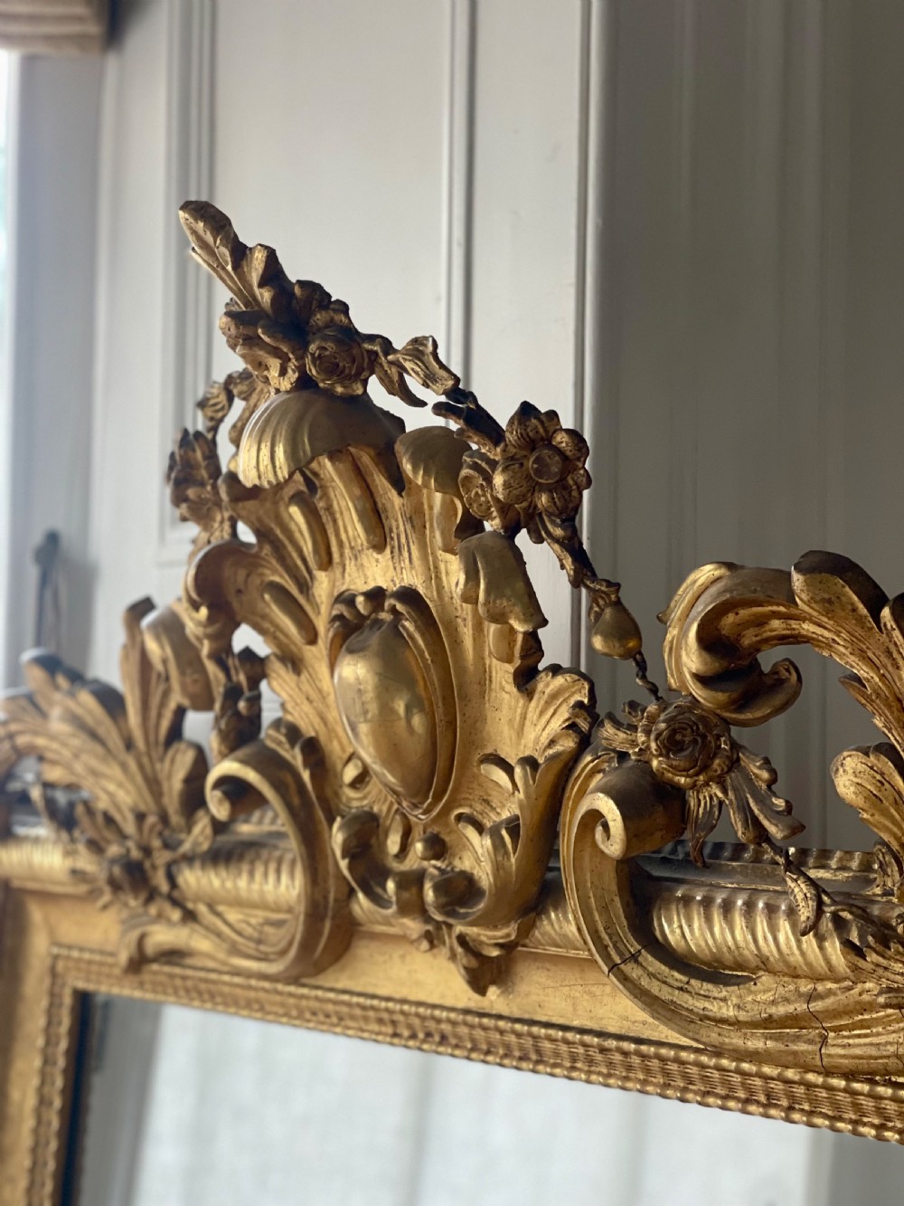 Large antique French gilt mirror c1800 - mercury glass View IV