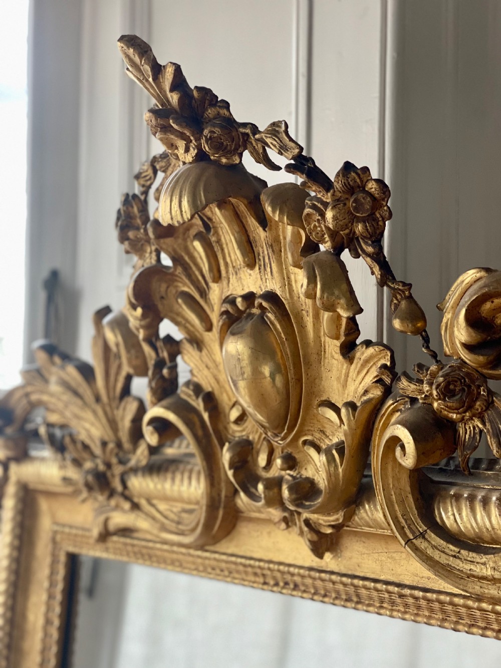 Large antique French gilt mirror c1800 - mercury glass View VI