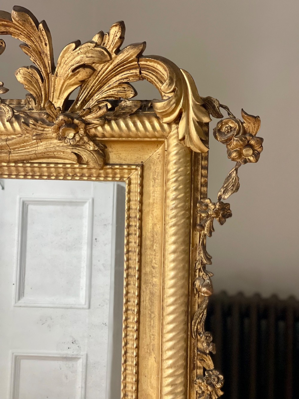 Large antique French gilt mirror c1800 - mercury glass View VII