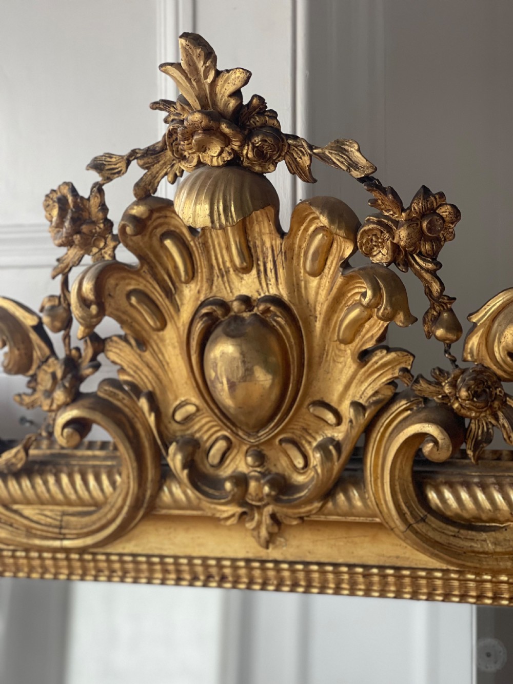 Large antique French gilt mirror c1800 - mercury glass View VIII