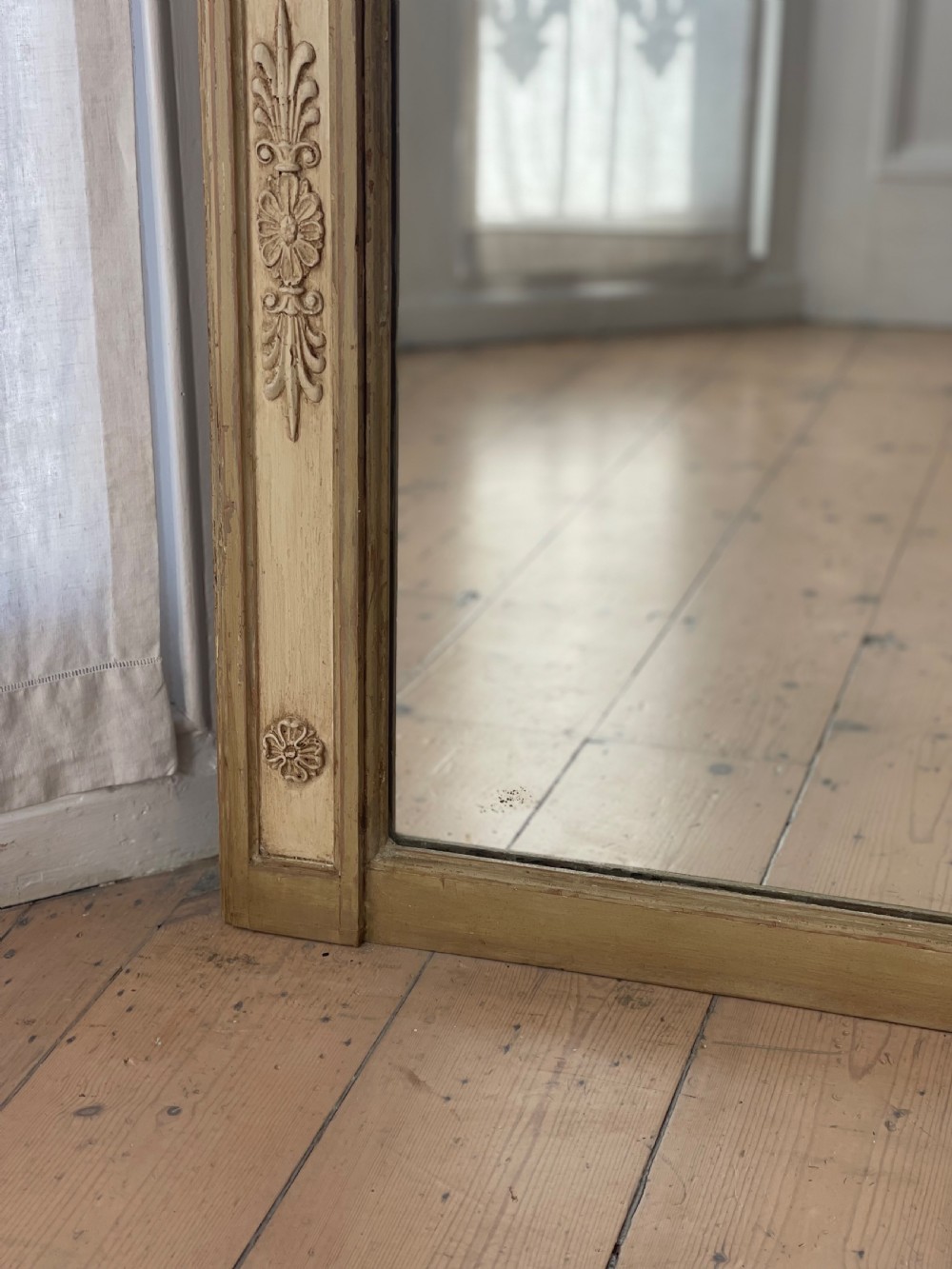 Large antique French painted leaner mirror  View III