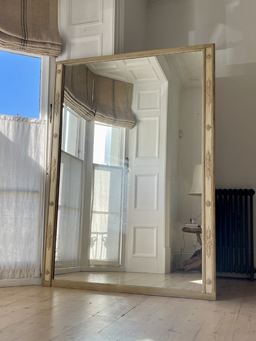 Large antique French painted leaner mirror  View VI