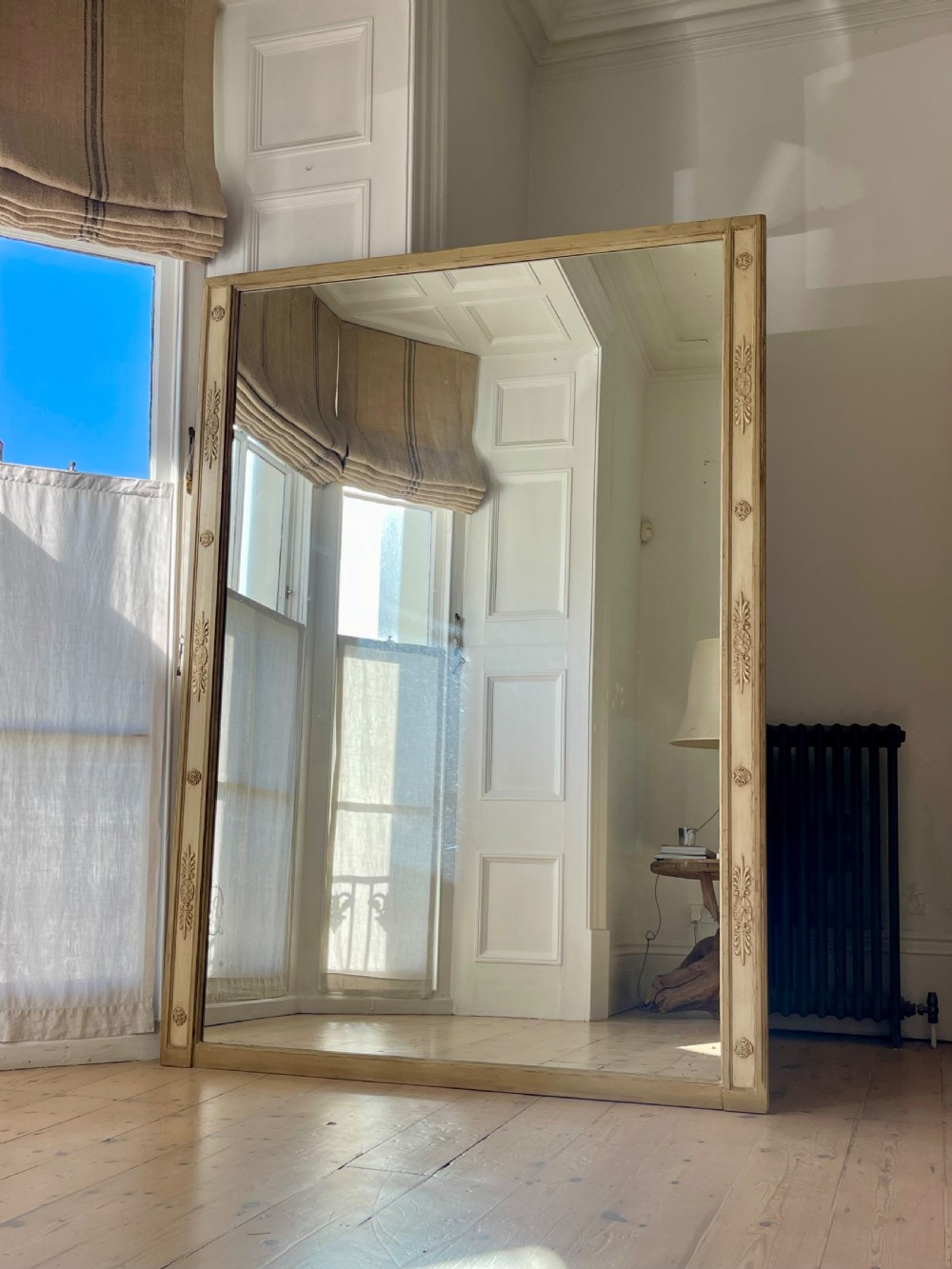 Large antique French painted leaner mirror  View VII