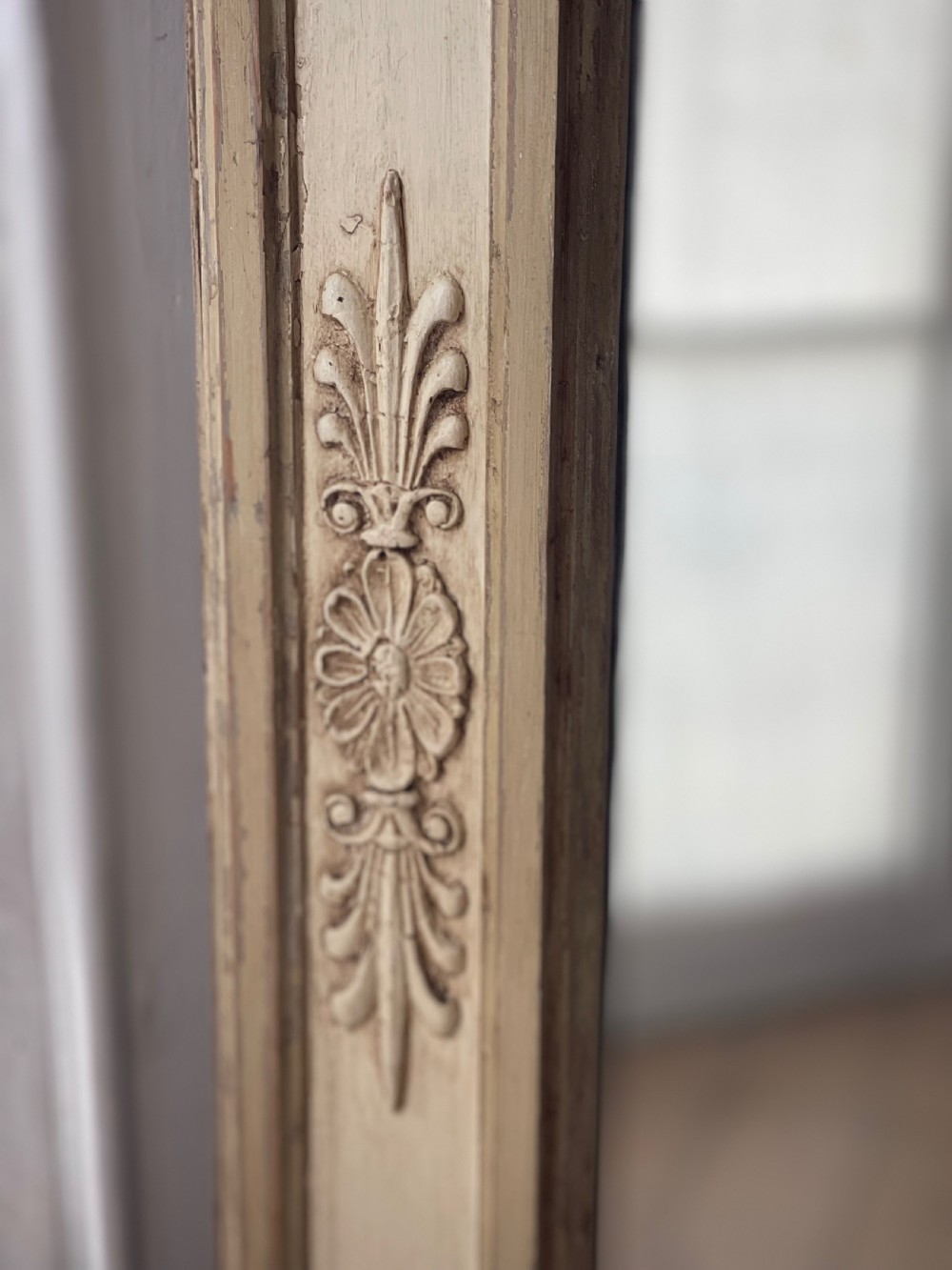 Large antique French painted leaner mirror  View X