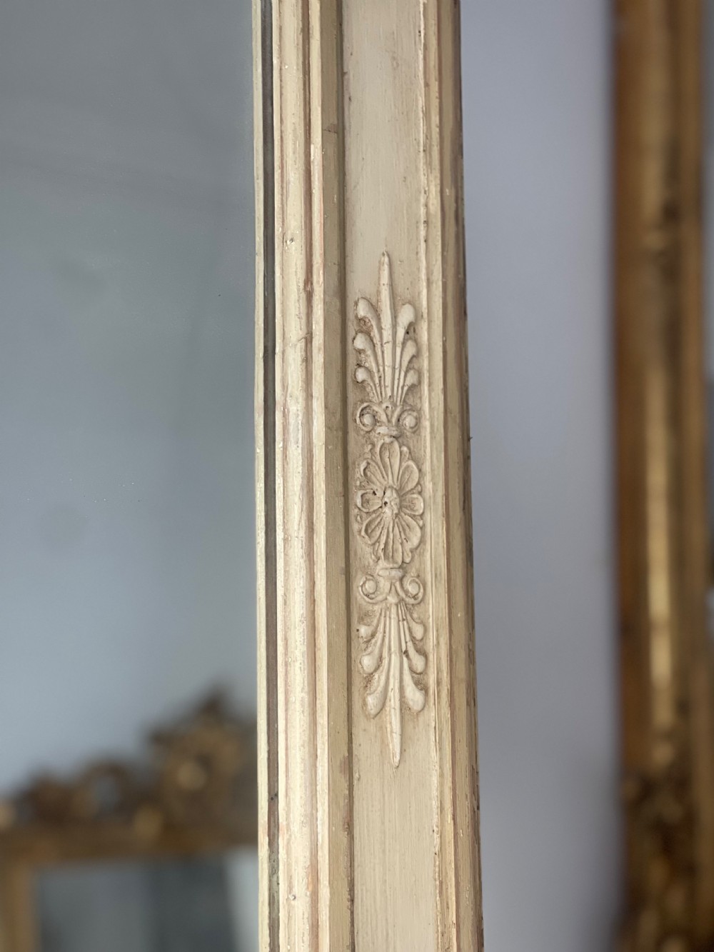 Large antique French painted leaner mirror  View XI