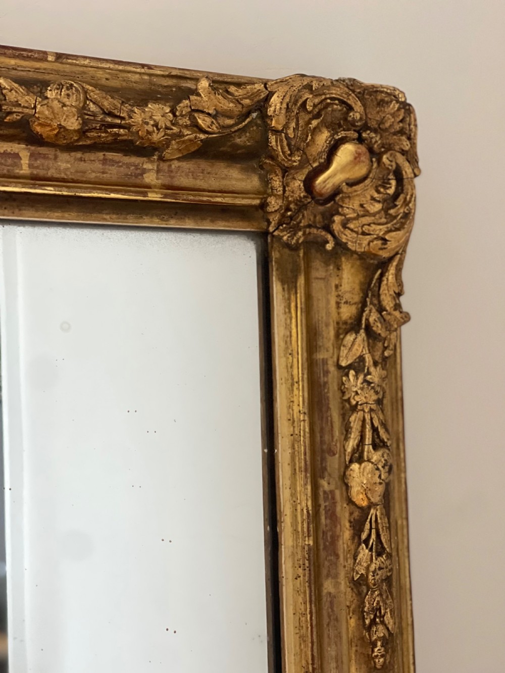 Antique French gilt rectangular mirror c1800 - foxed mercury glass View III