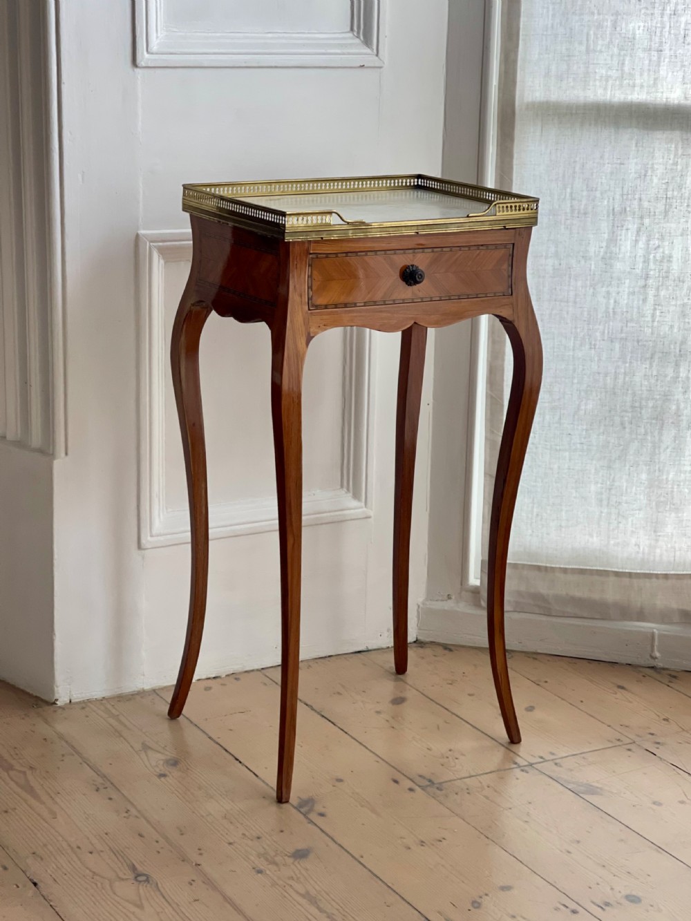 Antique French inlaid occasional table with marble top