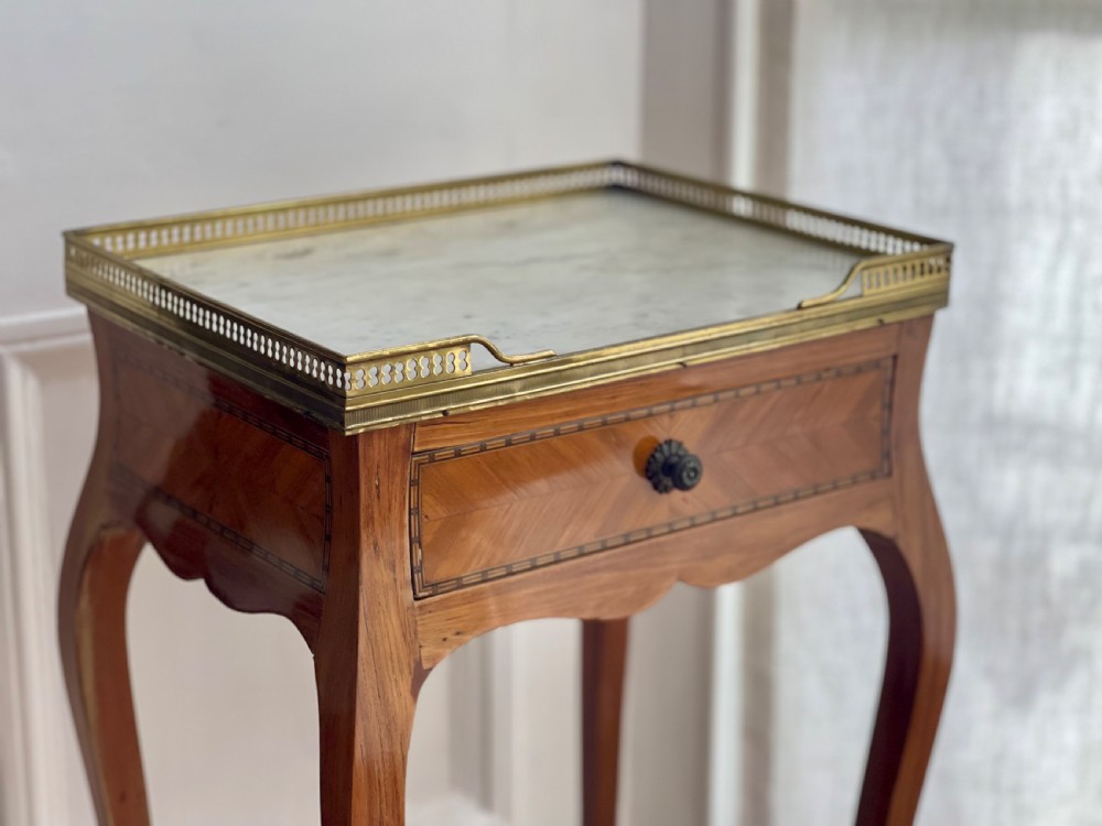 Antique French inlaid occasional table with marble top View IV