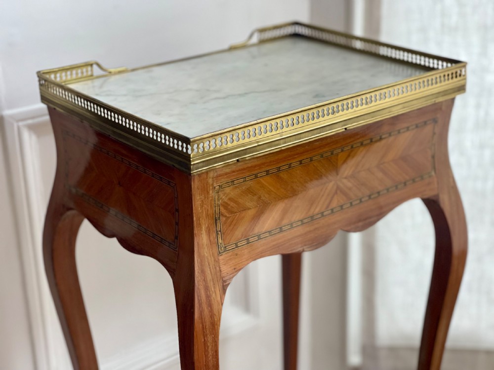 Antique French inlaid occasional table with marble top View XII