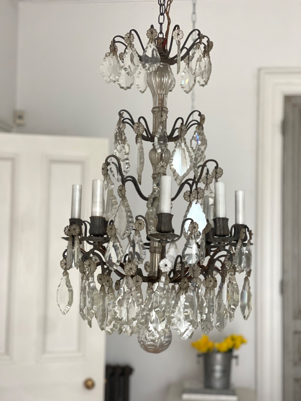 Large antique French crystal chandelier