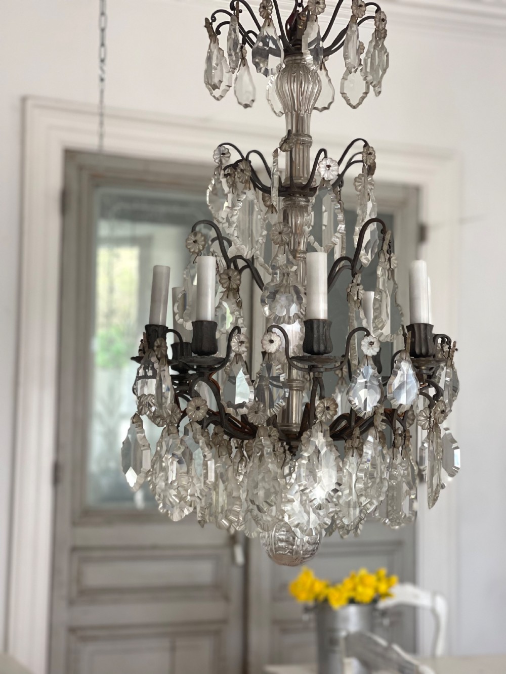 Large antique French crystal chandelier View V