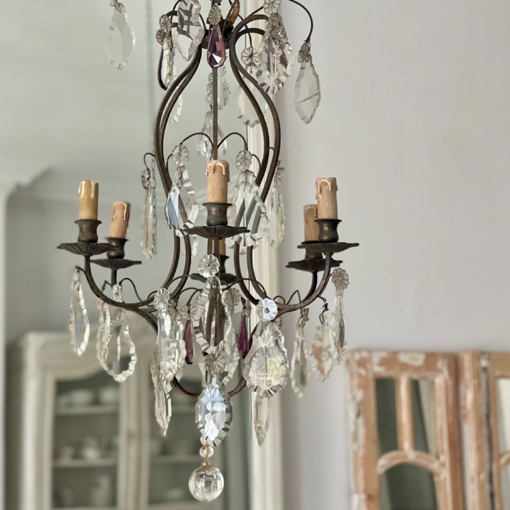 Antique French crystal cage chandelier