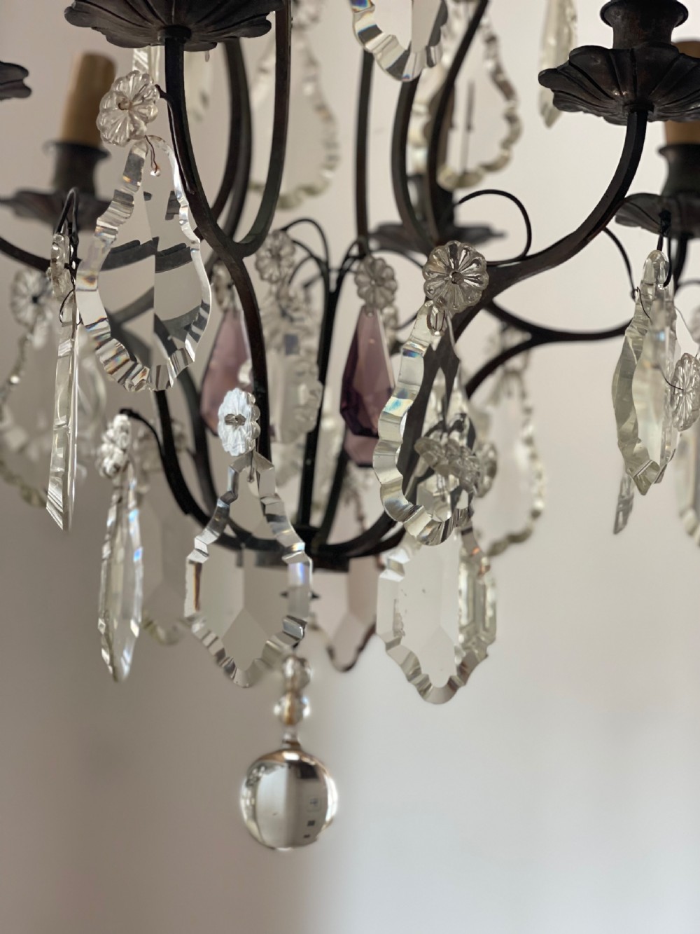 Antique French crystal cage chandelier View II