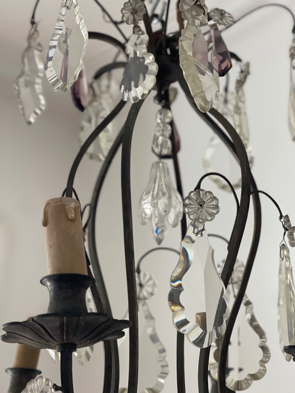 Antique French crystal cage chandelier View III