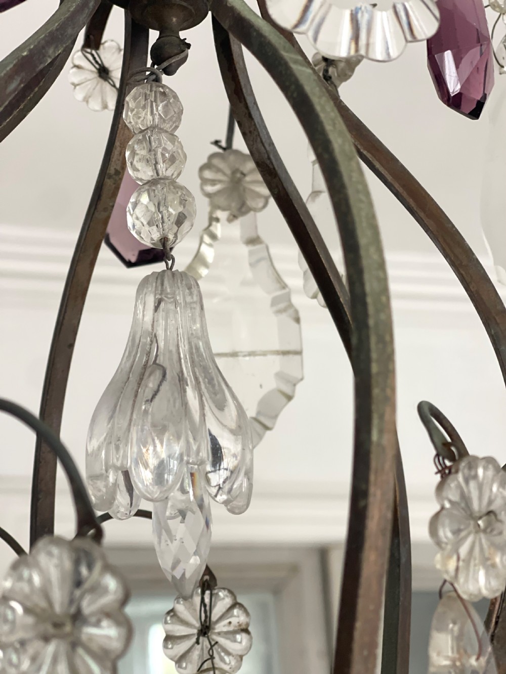 Antique French crystal cage chandelier View IV