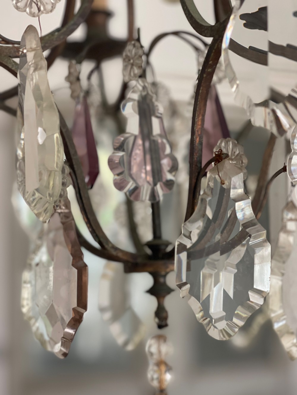 Antique French crystal cage chandelier View V