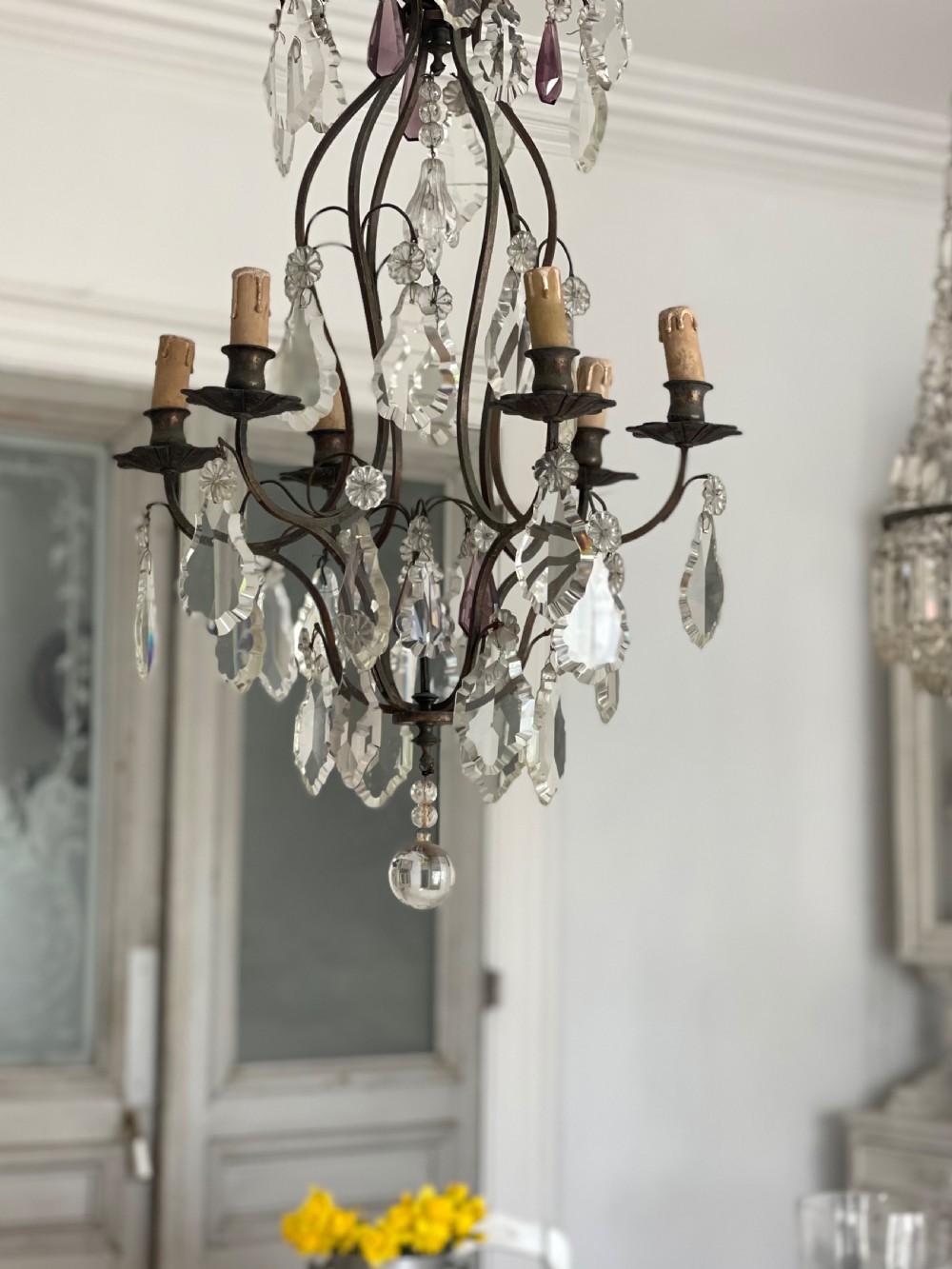 Antique French crystal cage chandelier View VI