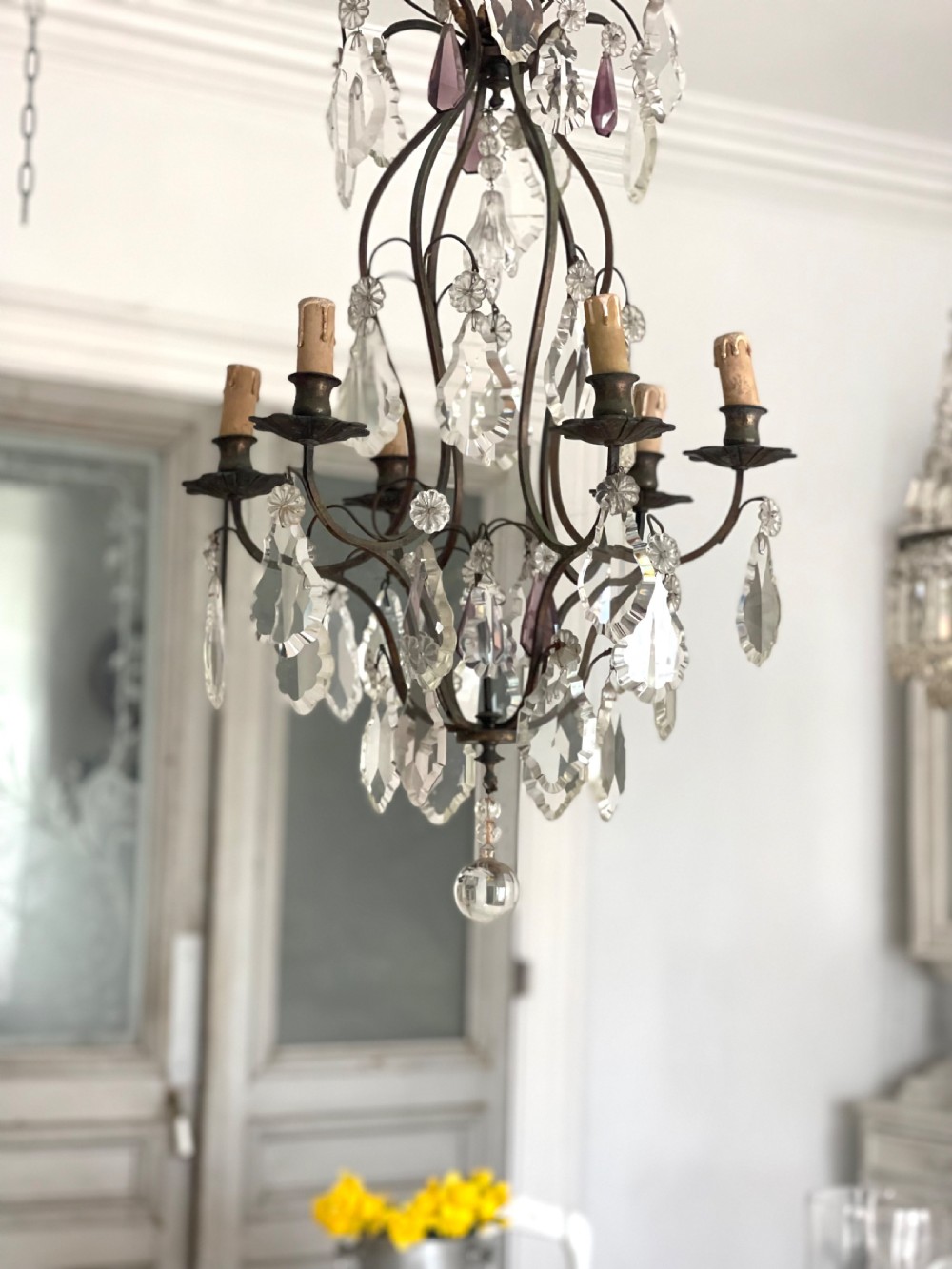 Antique French crystal cage chandelier View VIII