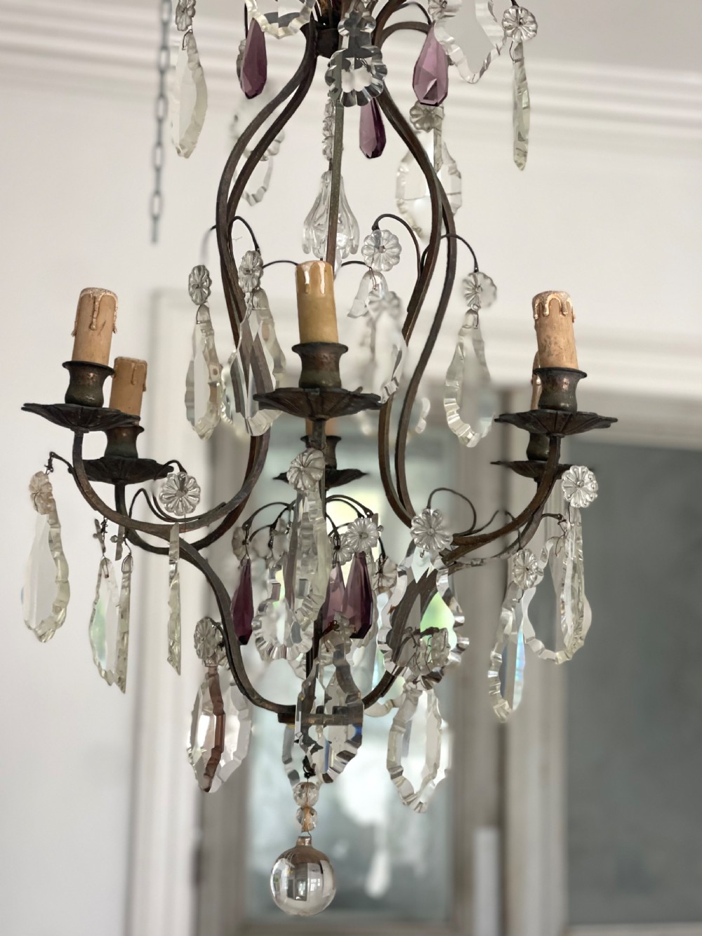 Antique French crystal cage chandelier View IX