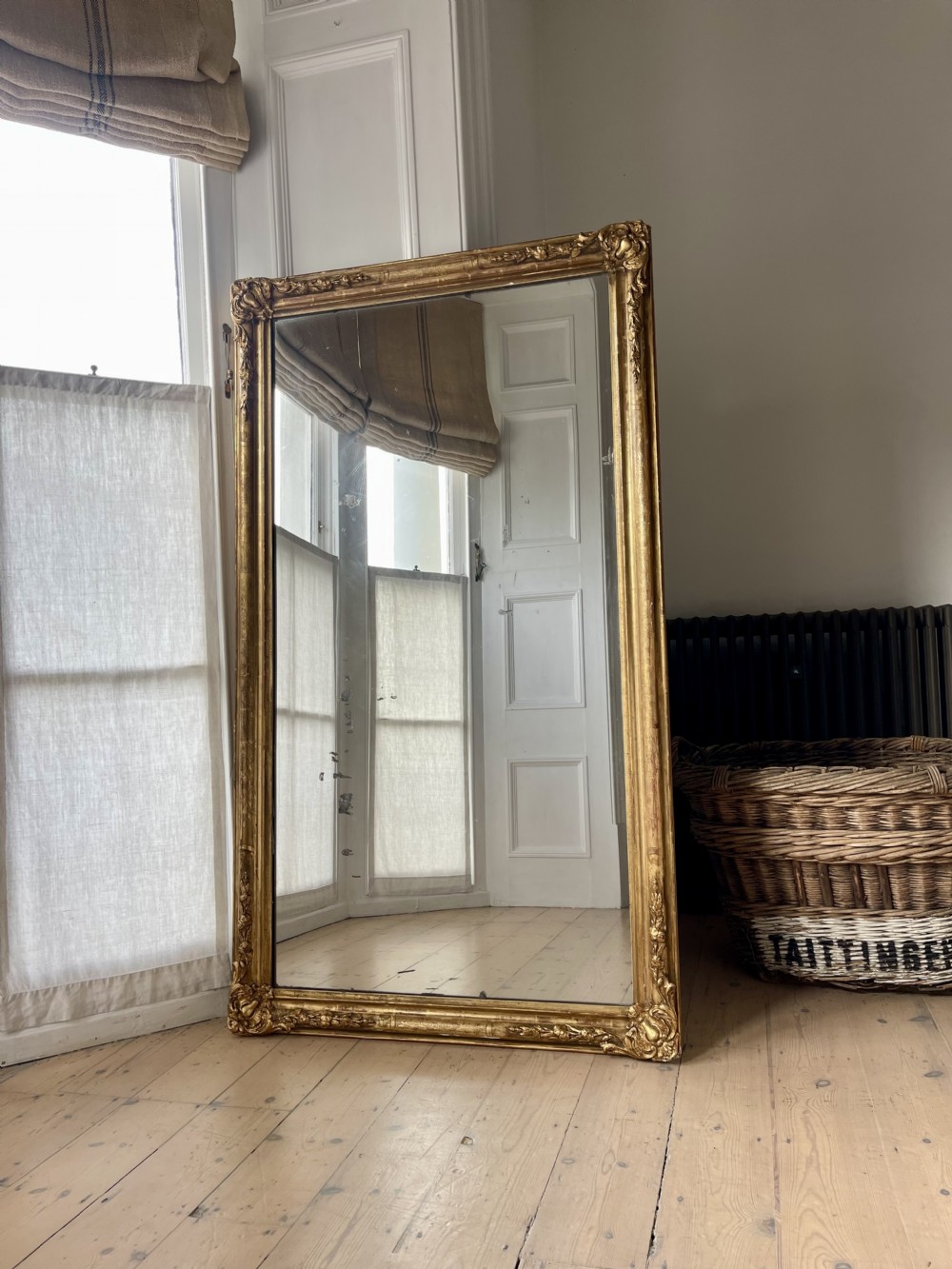Antique French gilt rectangular mirror c1800 - foxed mercury glass