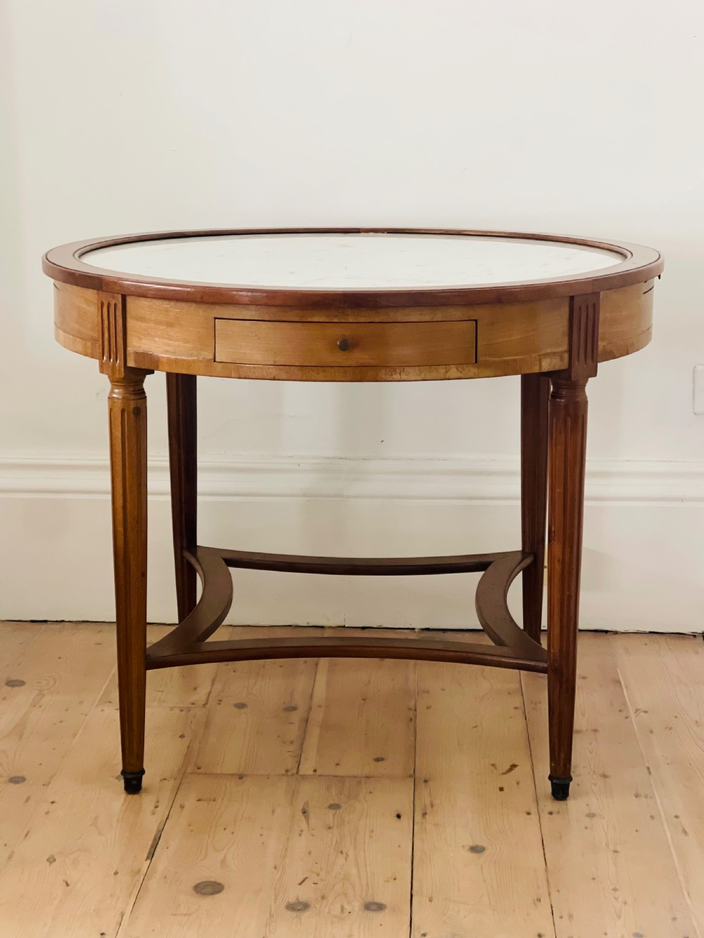 Antique French marble and walnut round table - Château de Forges