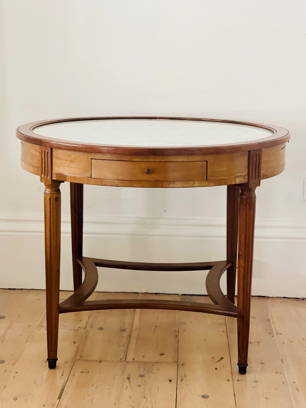 Antique French marble and walnut round table - Château de Forges View II