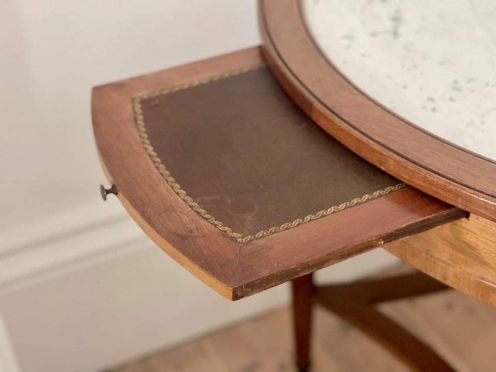 Antique French marble and walnut round table - Château de Forges View III