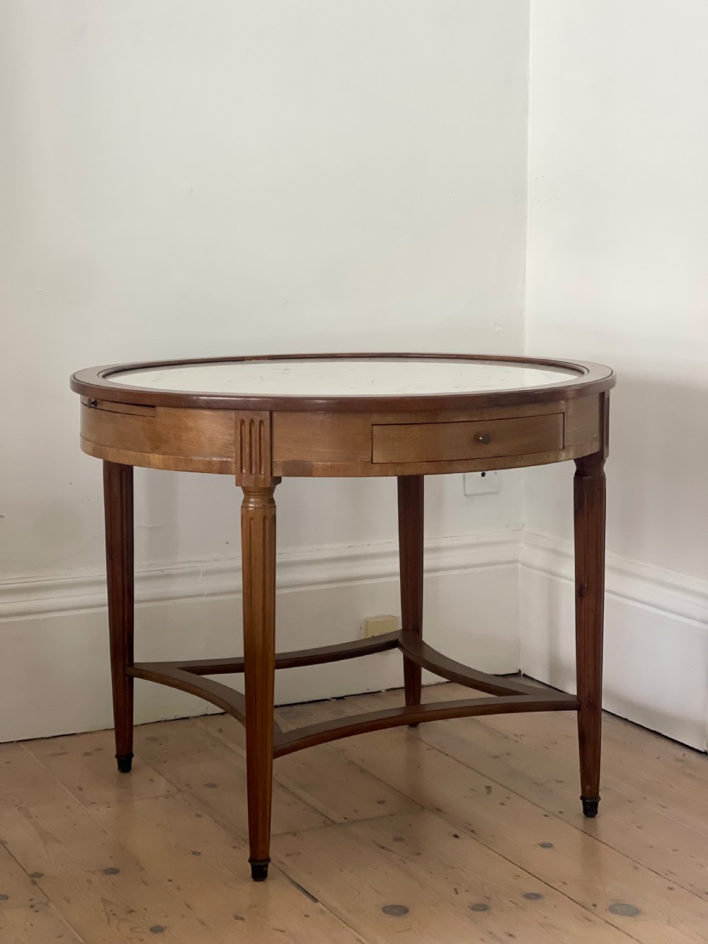 Antique French marble and walnut round table - Château de Forges View VI