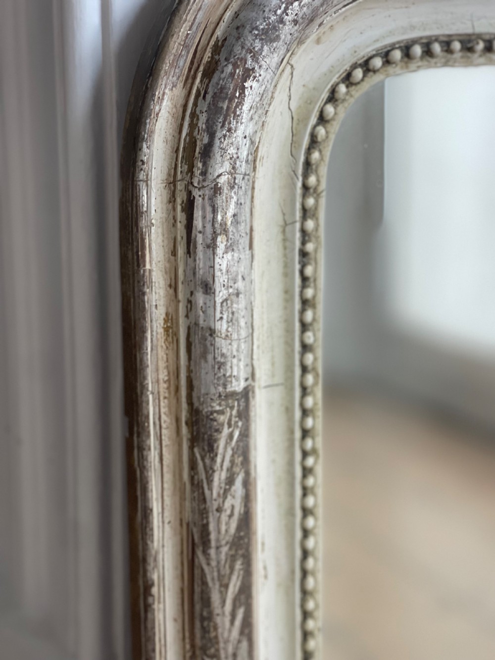Antique French silver gilt and bare gesso mirror  View V