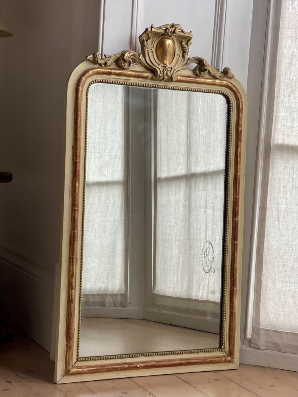 Antique French gilt and bare gesso mirror 