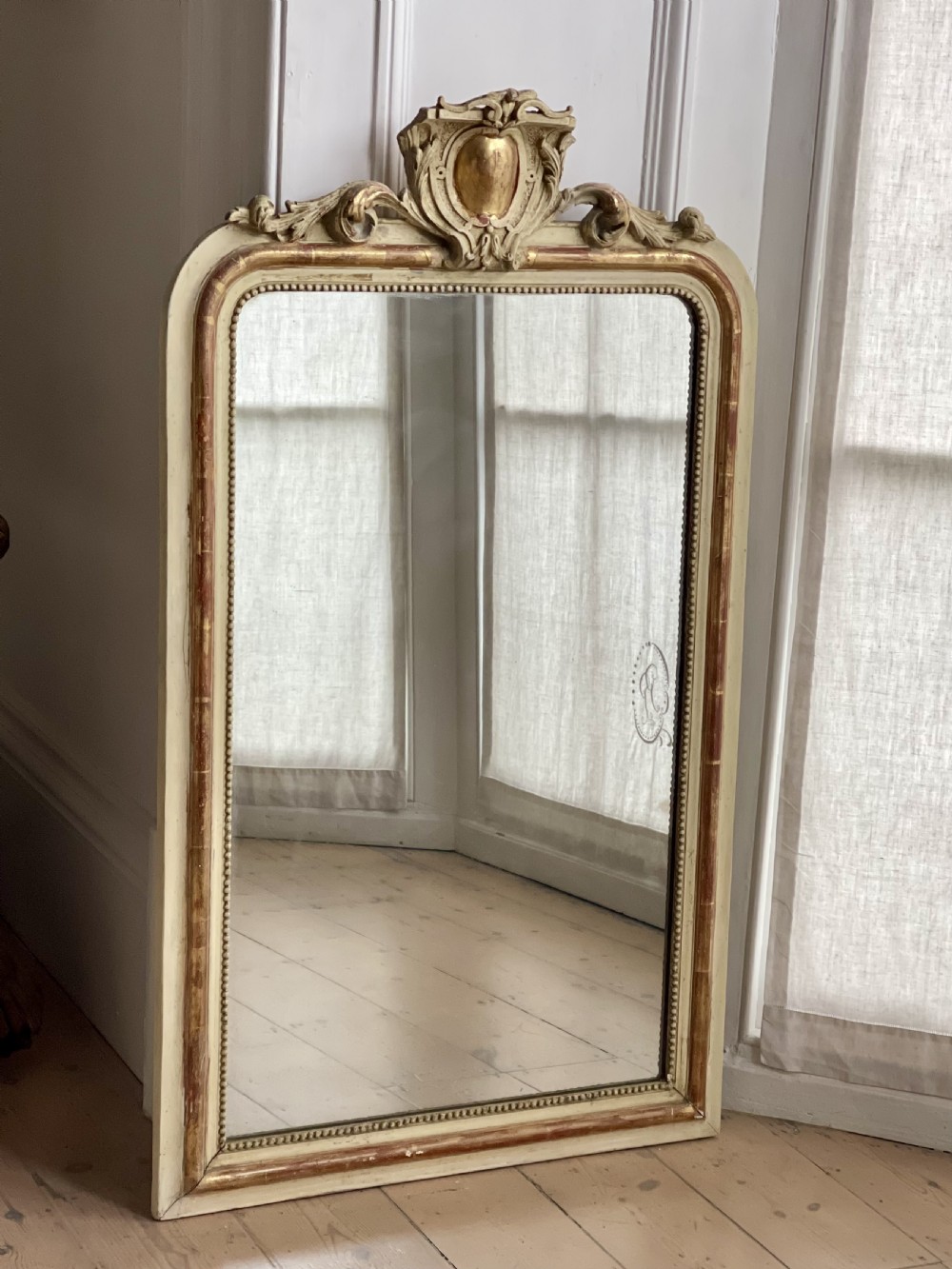 Antique French gilt and bare gesso mirror  View II