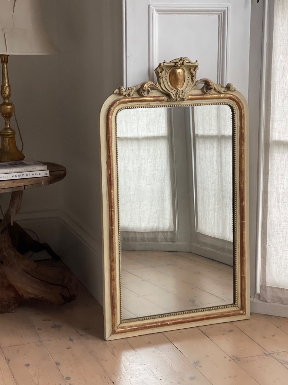 Antique French gilt and bare gesso mirror  View III